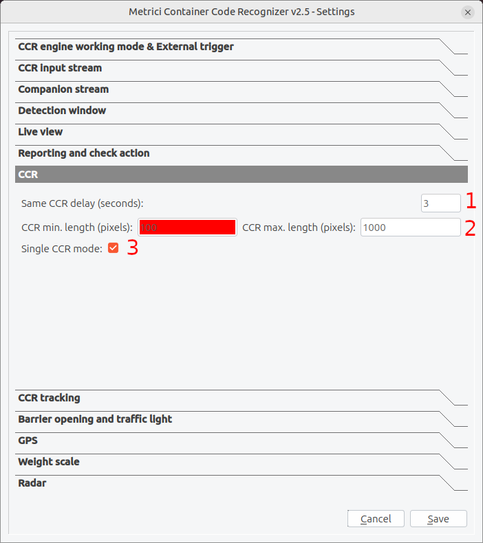 CCR Recognition Settings Screenshot
