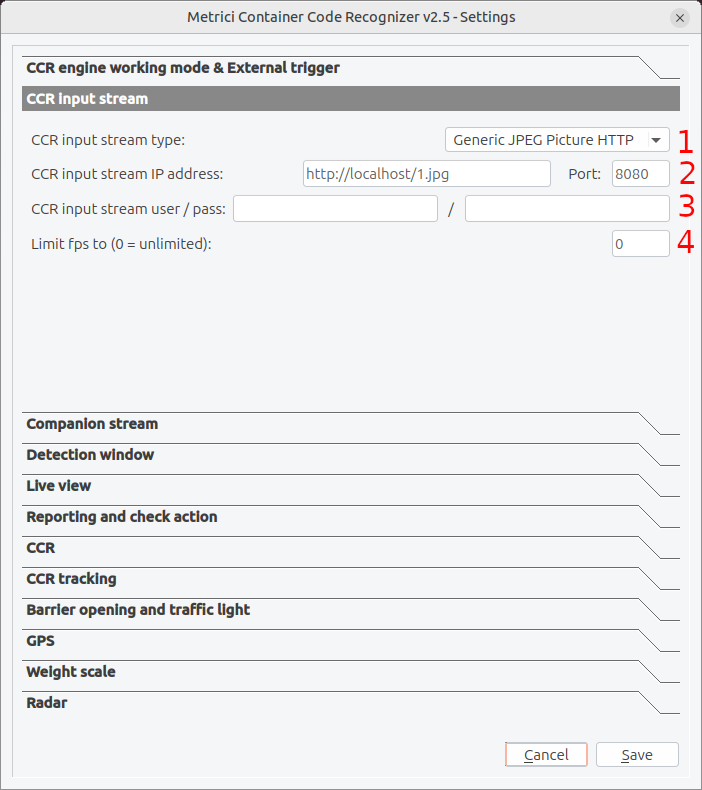 CCR Input Stream Screenshot