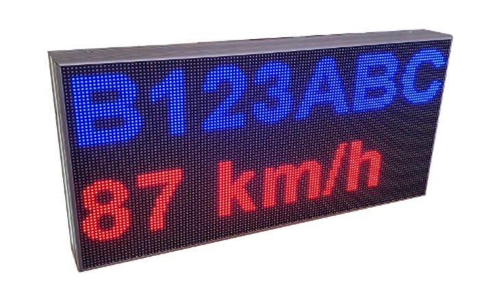 RGB128x64 display showing a plate number and "87 km/h"