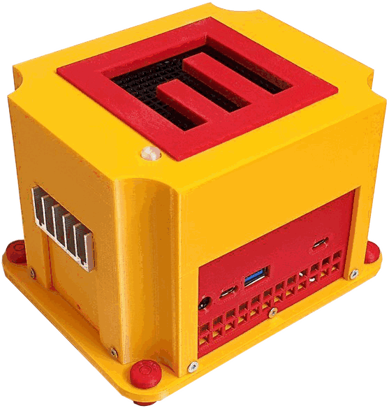Metrici MicroSYS-AI — compact micro-case appliance with front I/O ports and a vented top