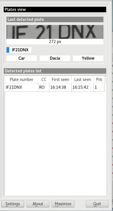 Recognized plates list panel on the right side of the LPR interface