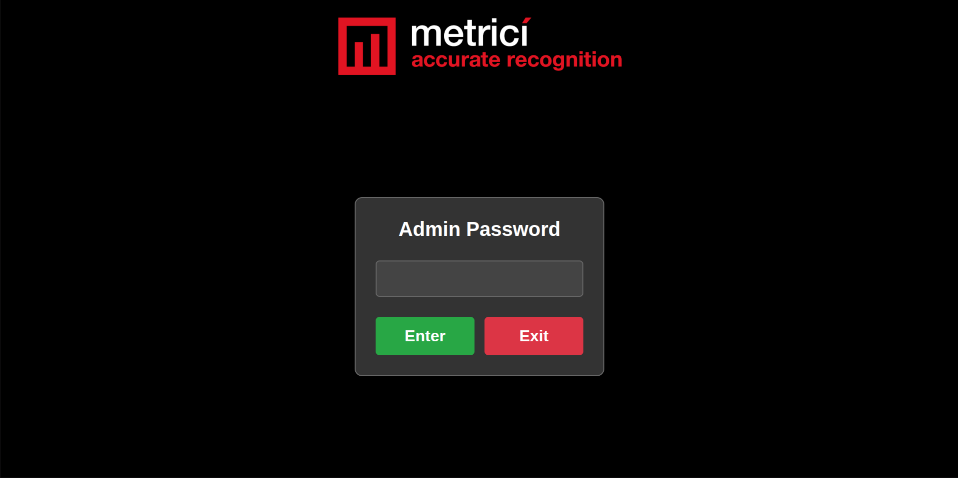 Admin password login screen with Enter and Exit buttons
