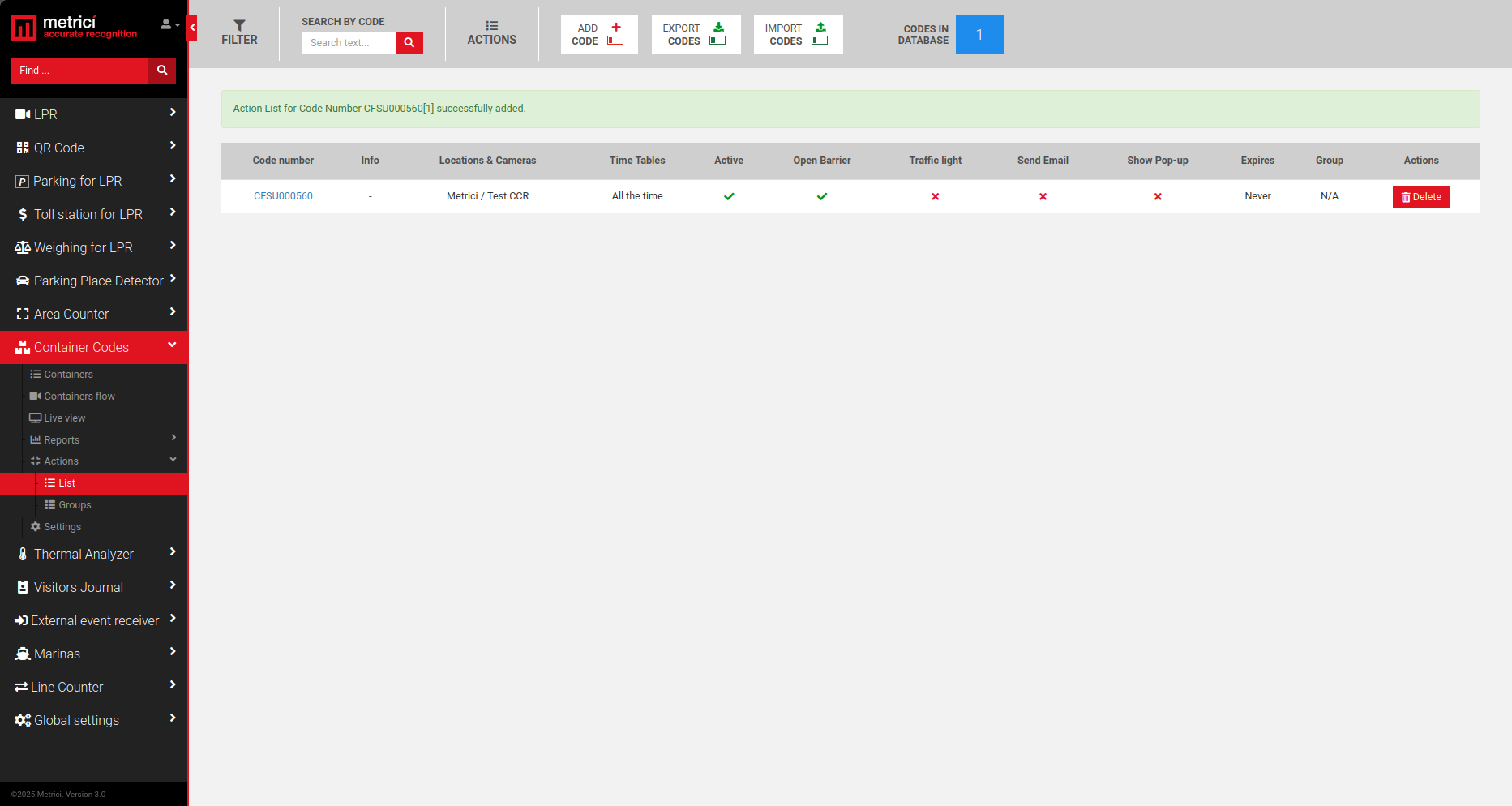 Action List screenshot