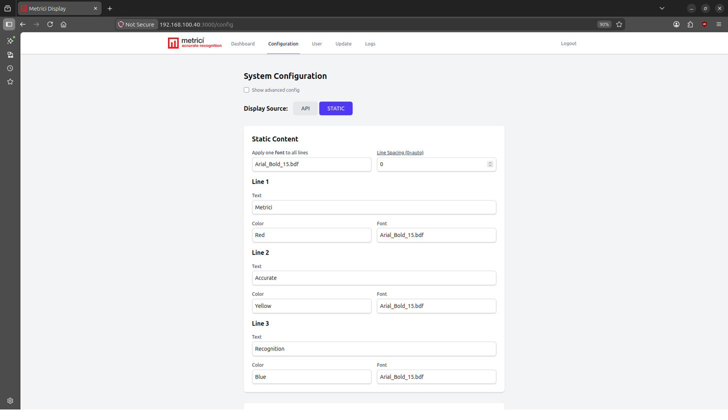 Static content configuration screenshot