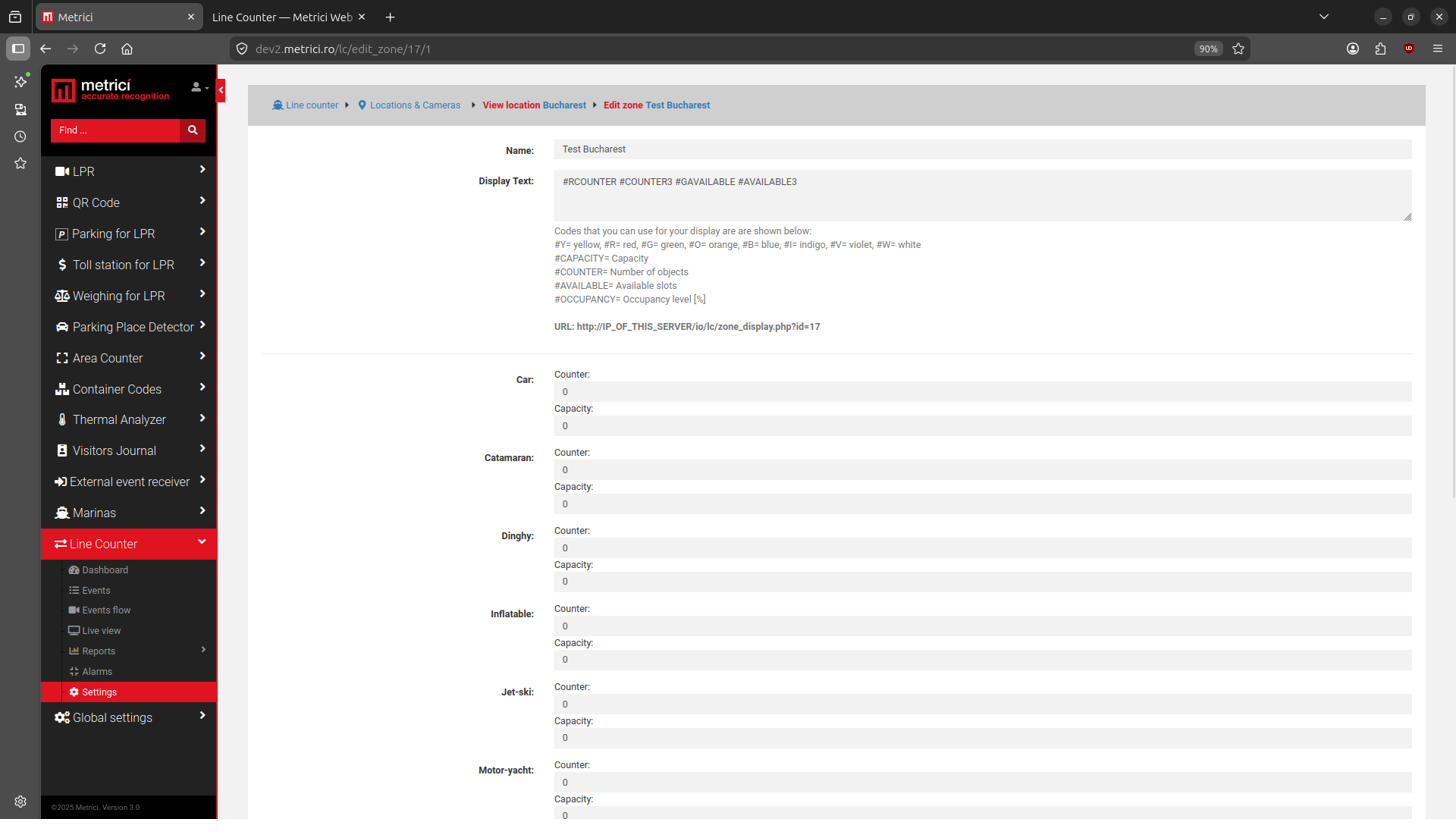 Line Counter web app settings