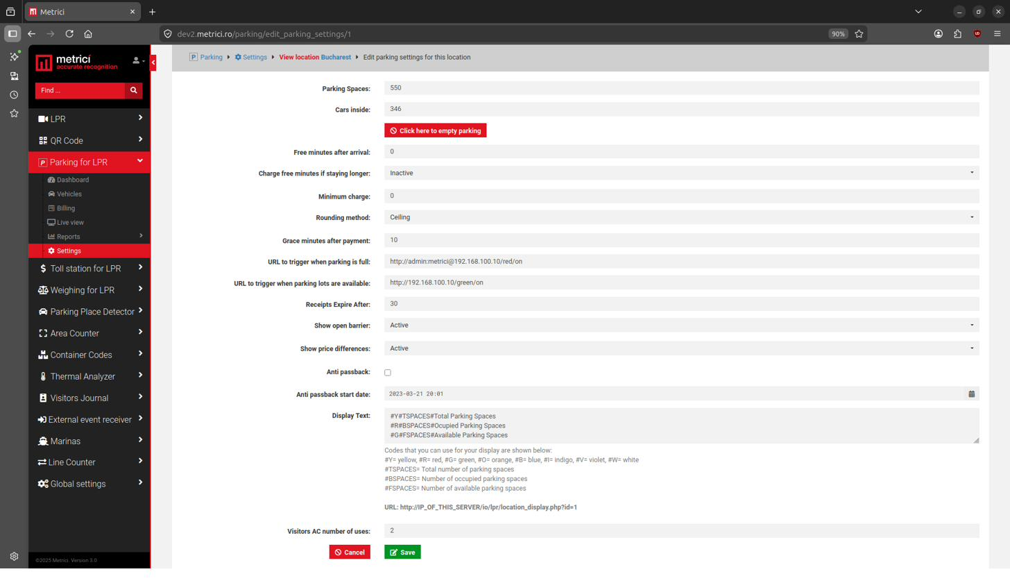 Parking for LPR web app settings