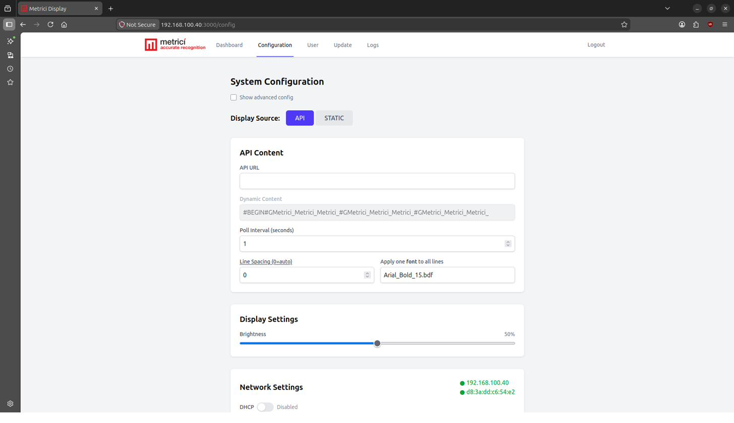 Captură de ecran configurație API