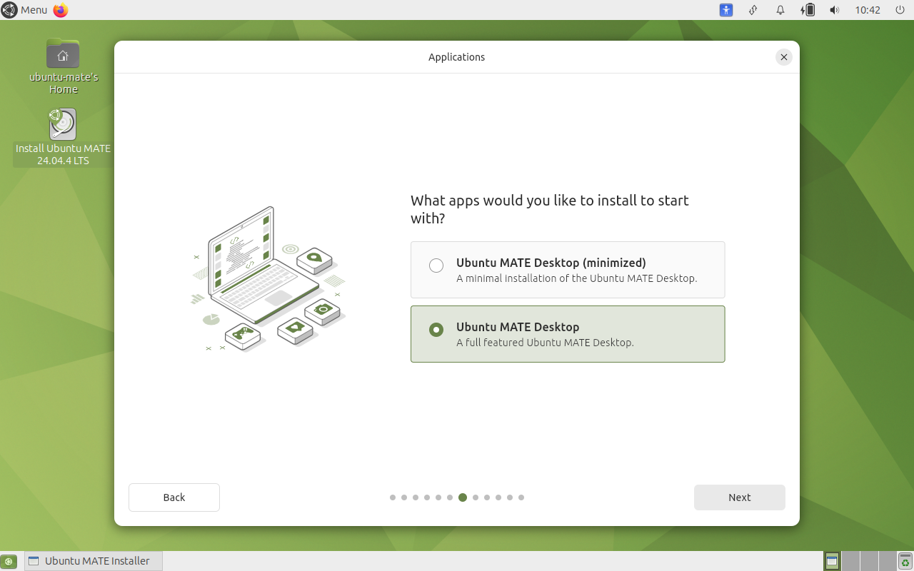 Selectarea aplicațiilor cu opțiunea Ubuntu MATE Desktop completă selectată
