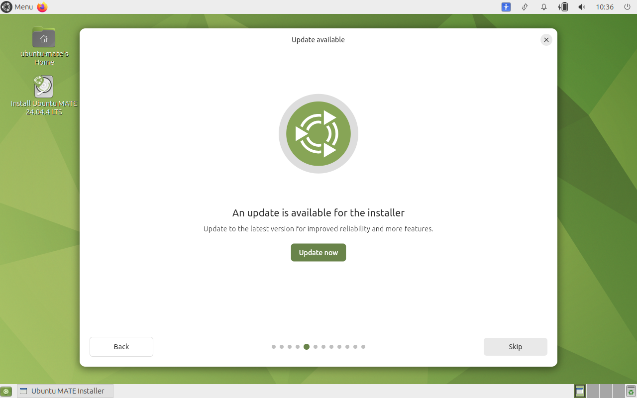 Este disponibilă o actualizare pentru programul de instalare, cu butonul Update now