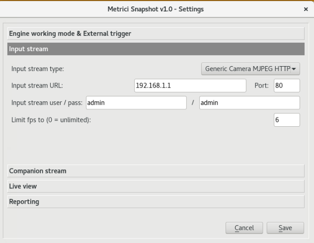 Input Stream main window