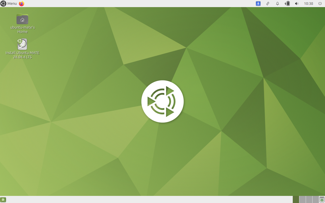 Ubuntu MATE desktop with the Install Ubuntu MATE icon to relaunch the installer