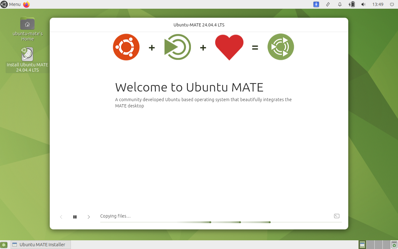 Welcome to Ubuntu MATE installation in progress, copying files